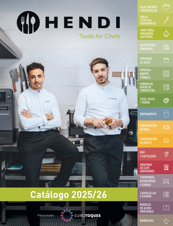 Portada del catálogo Hendi 2025/2026 de maquinaria, utensilios y equipamiento profesional para cocinas de hostelería.